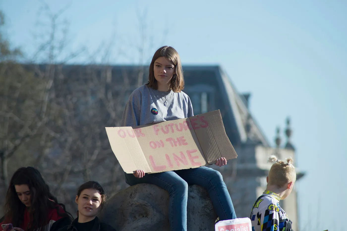 Protestor holding sign